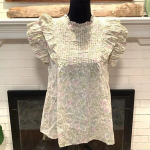 #208 Amazing House Of Harlow Ruffle Floral Top Size Small
